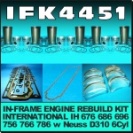 IFK4451 In-Frame Engine Rebuild Kit International 676, 686, 696, 756, 766, 786 Tractor and IH A8-5, 711 Header, all with IH Neuss D310 6Cyl Diesel Engine 